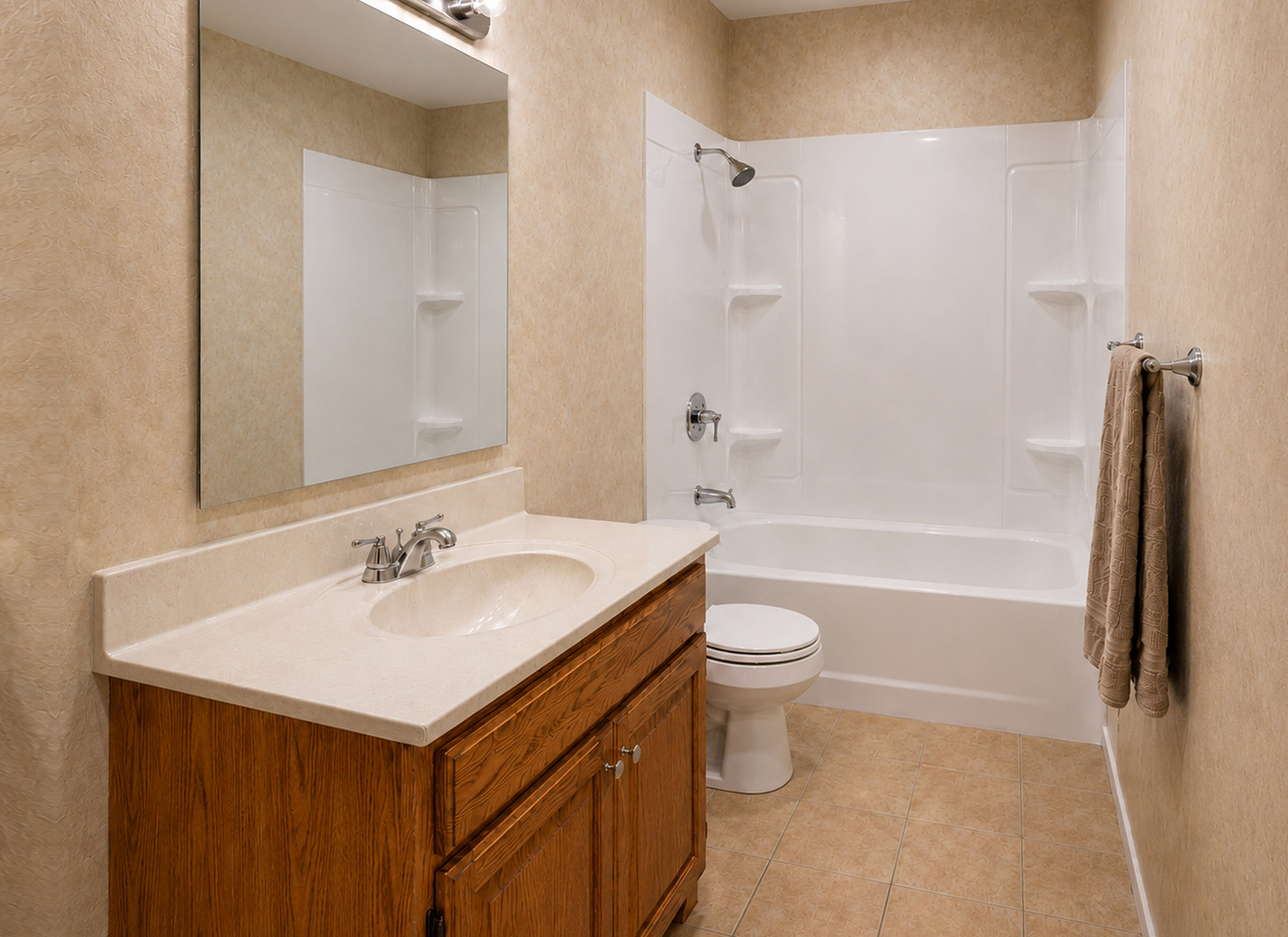 8x5 1990's bathroom with acrylic tub/shower surround