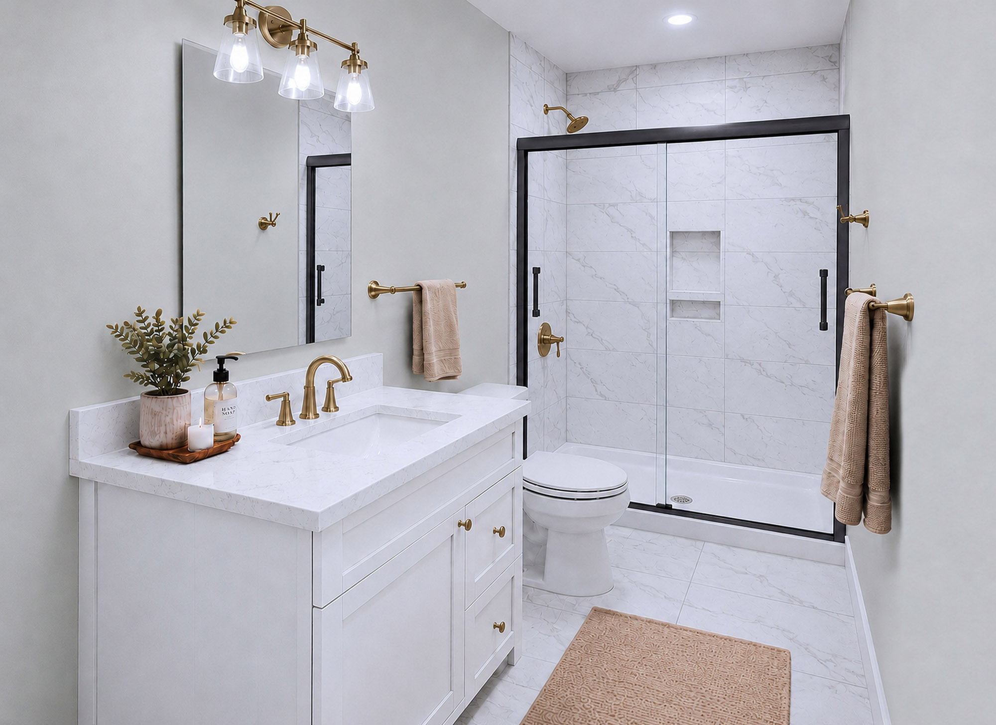 Harris Signature Bath, Level 3 in Coastal with Champagne Bronze Fixtures