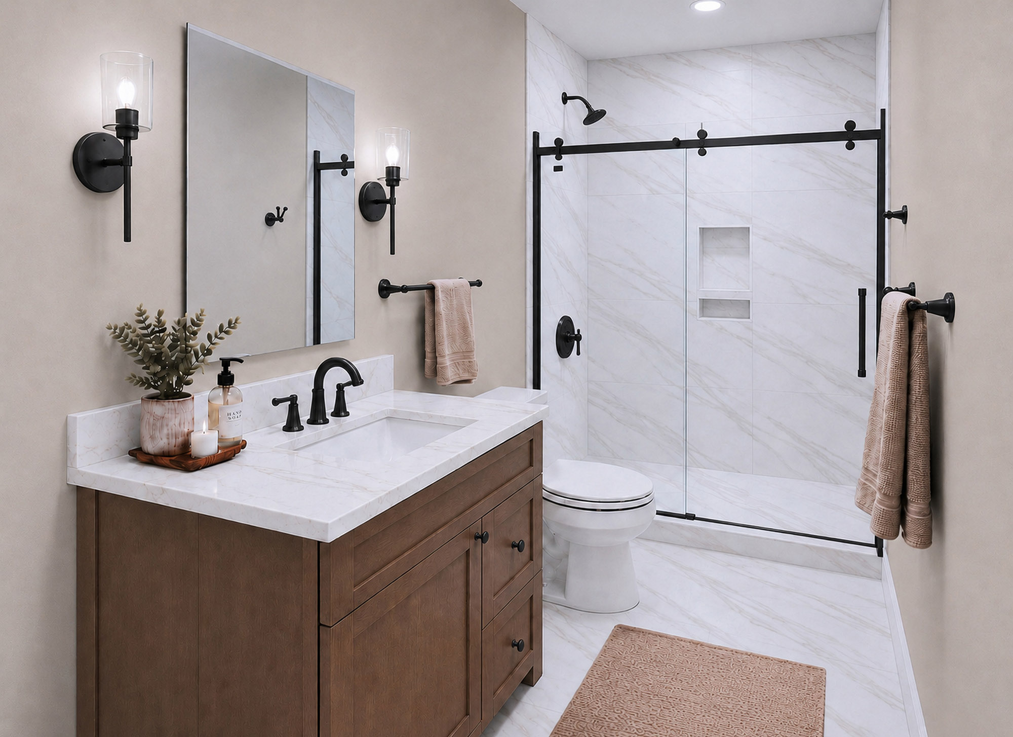 Harris Signature Bath, Level 4 in Classic with Black Matte Fixtures & Sconce Lighting