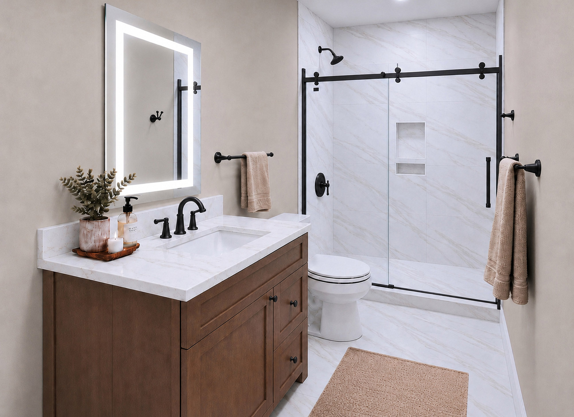 Harris Signature Bath, Level 4 in Classic with Black Matte Fixtures & LED Mirror