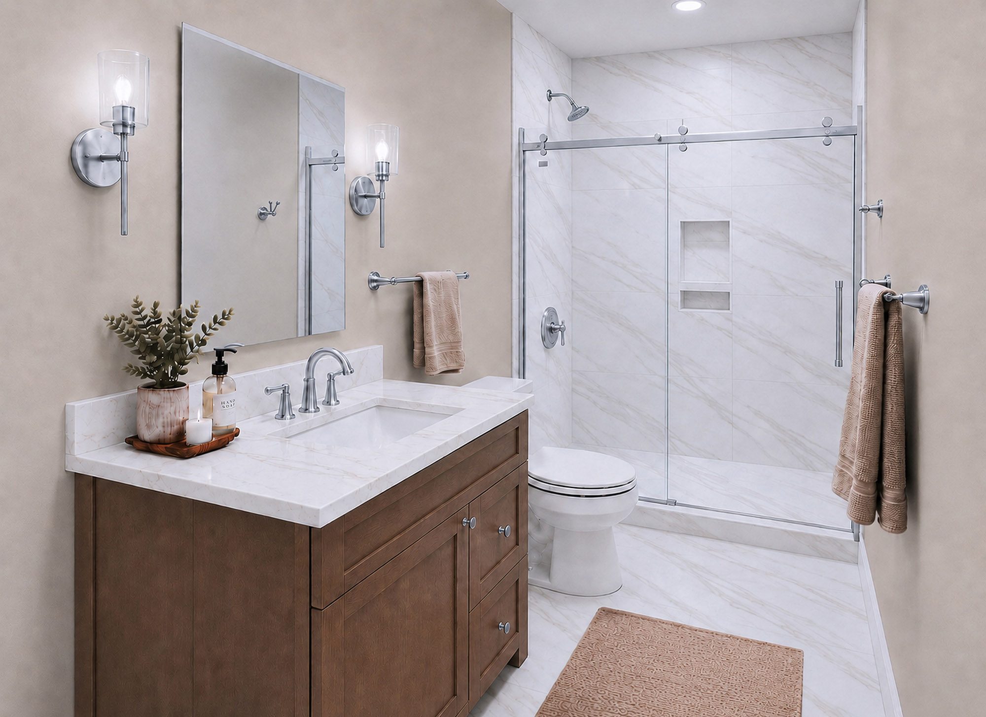 Harris Signature Bath, Level 4 in Classic with Chrome Fixtures & Sconce Lighting