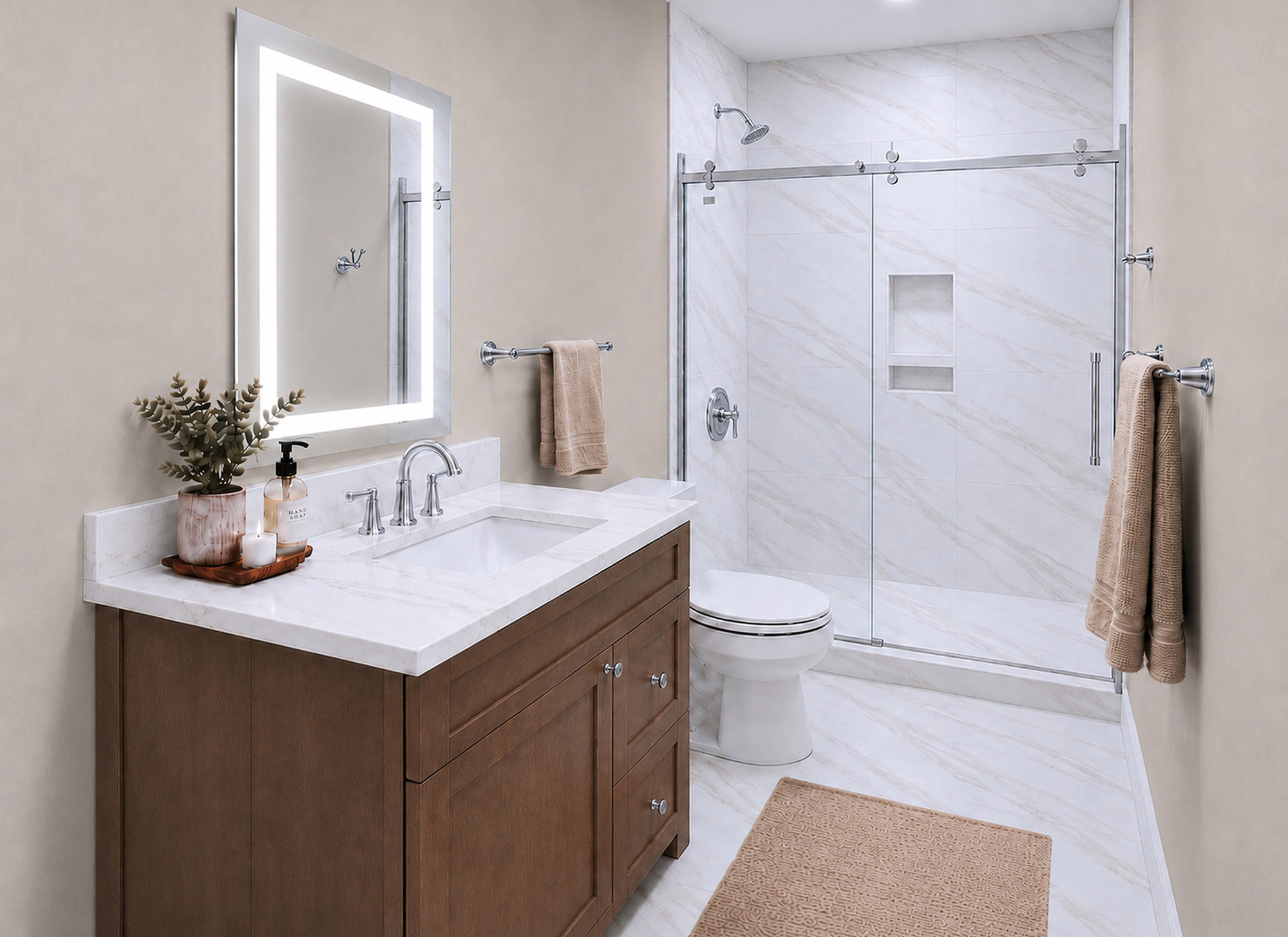 Harris Signature Bath, Level 4 in Classic with Chrome Fixtures & LED Mirror