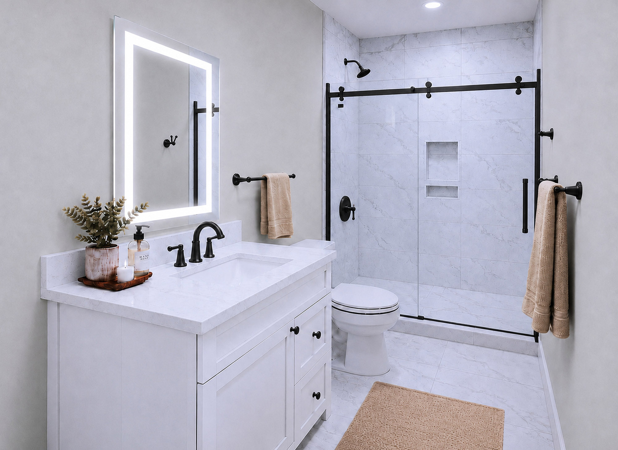 Harris Signature Bath, Level 4 in Coastal with Black Matte Fixtures & LED Mirror