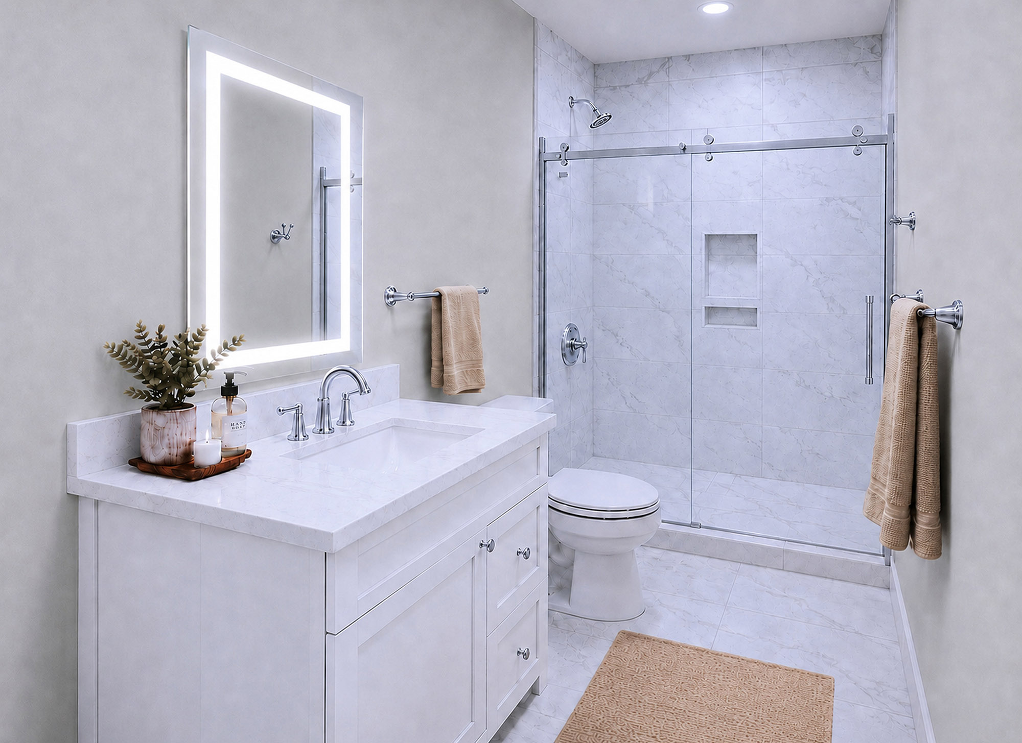 Harris Signature Bath, Level 4 in Coastal with Chrome Fixtures & LED Mirror