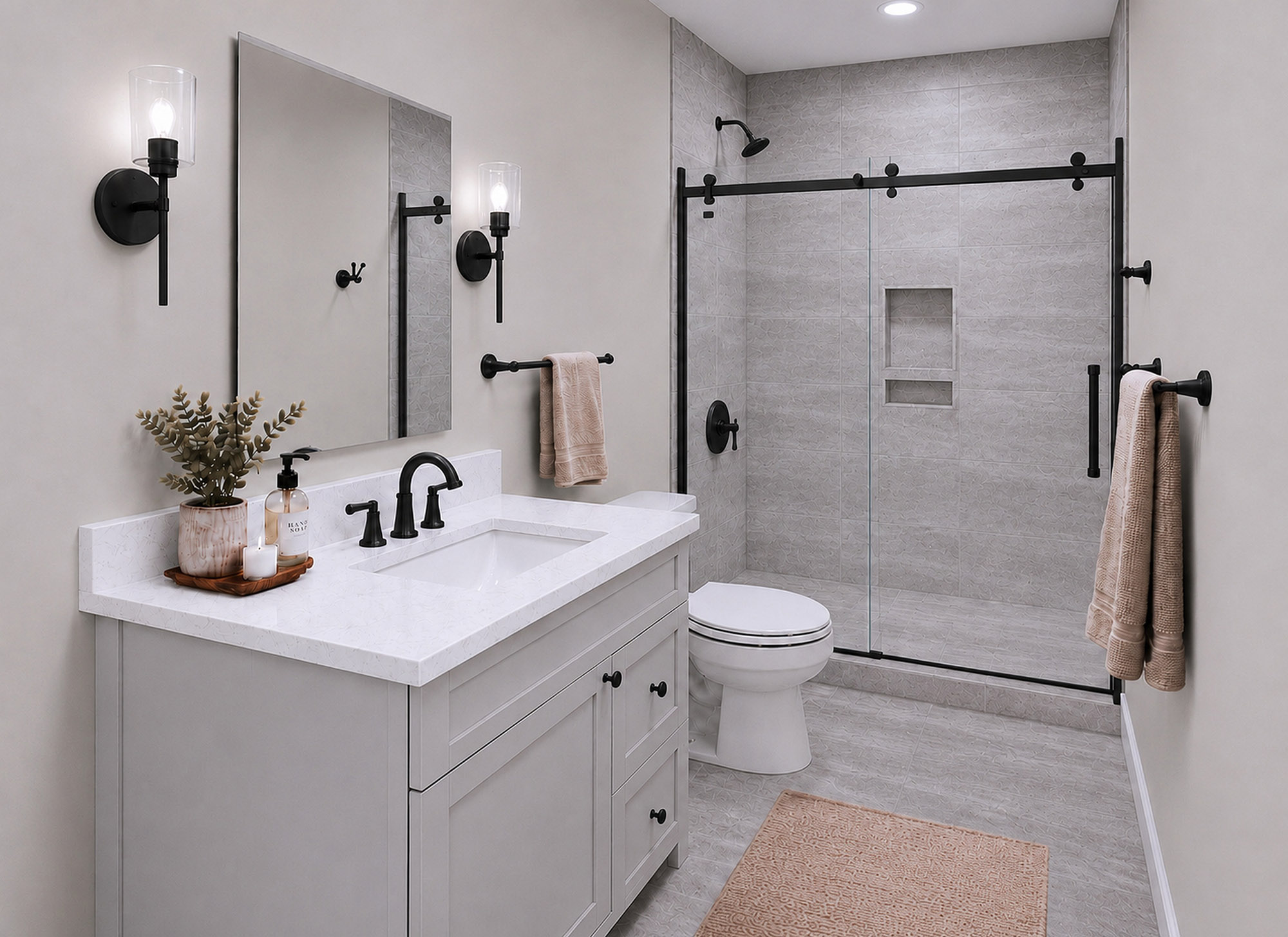 Harris Signature Bath, Level 4 in Modern with Black Matte Fixtures & Sconce Lighting