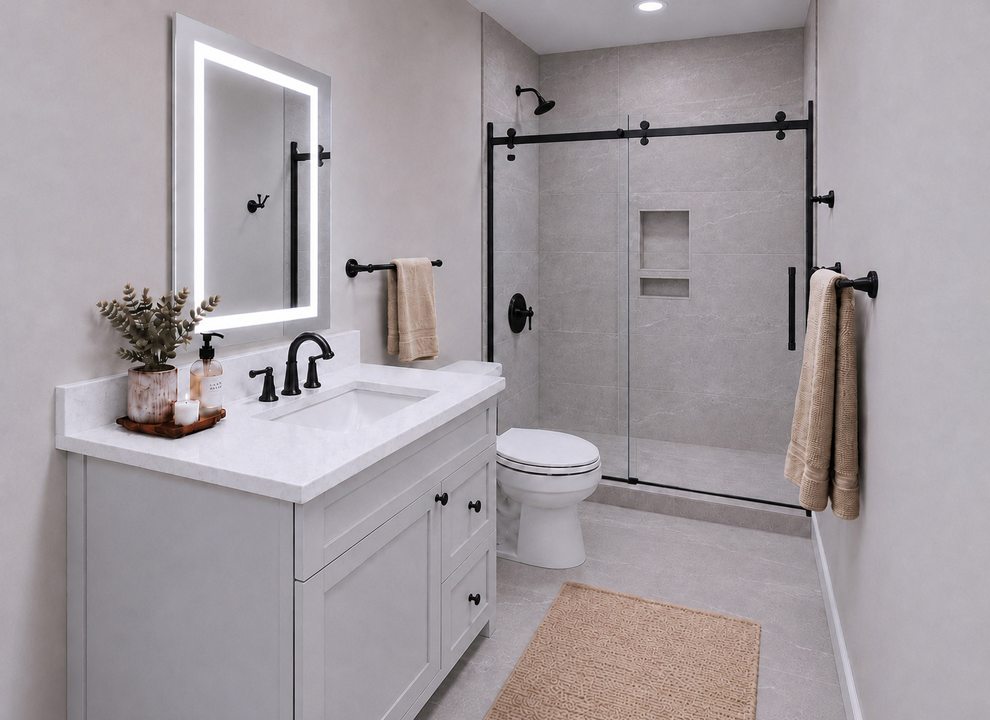 Harris Signature Bath, Level 4 in Modern with Black Matte Fixtures & LED Mirror