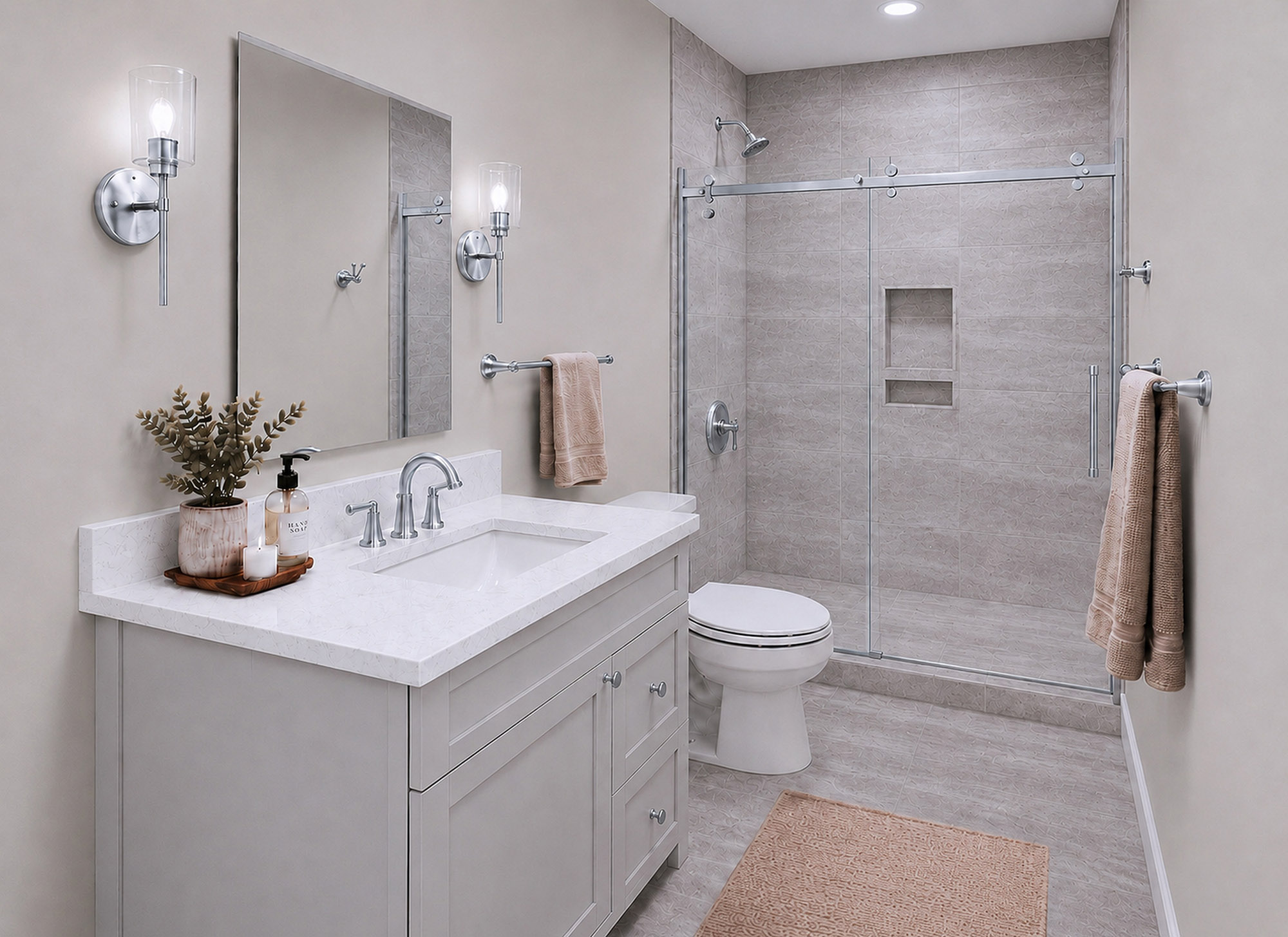 Harris Signature Bath, Level 4 in Modern with Chrome Fixtures & Sconce Lighting
