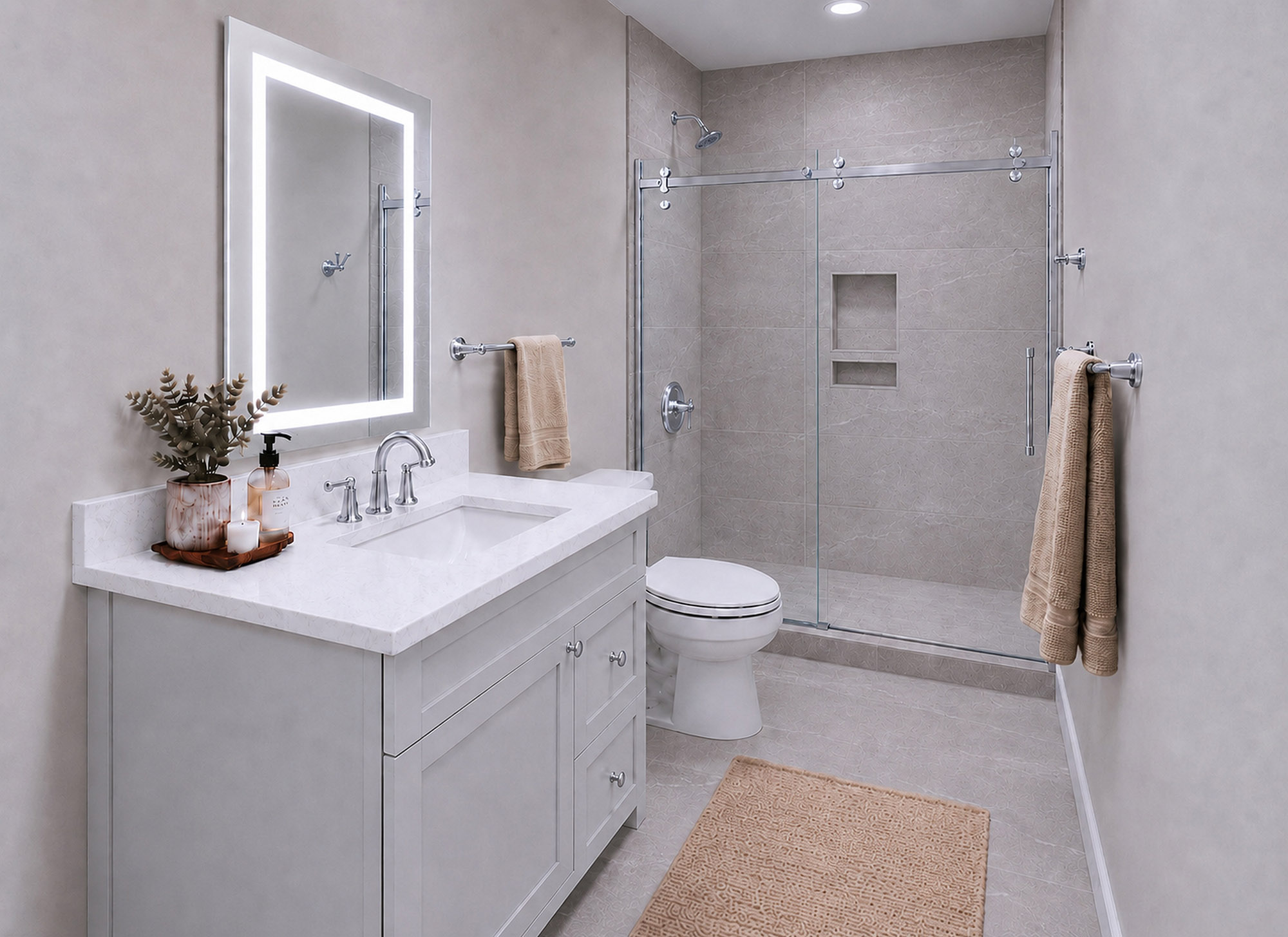 Harris Signature Bath, Level 4 in Modern with Chrome Fixtures & LED Mirror